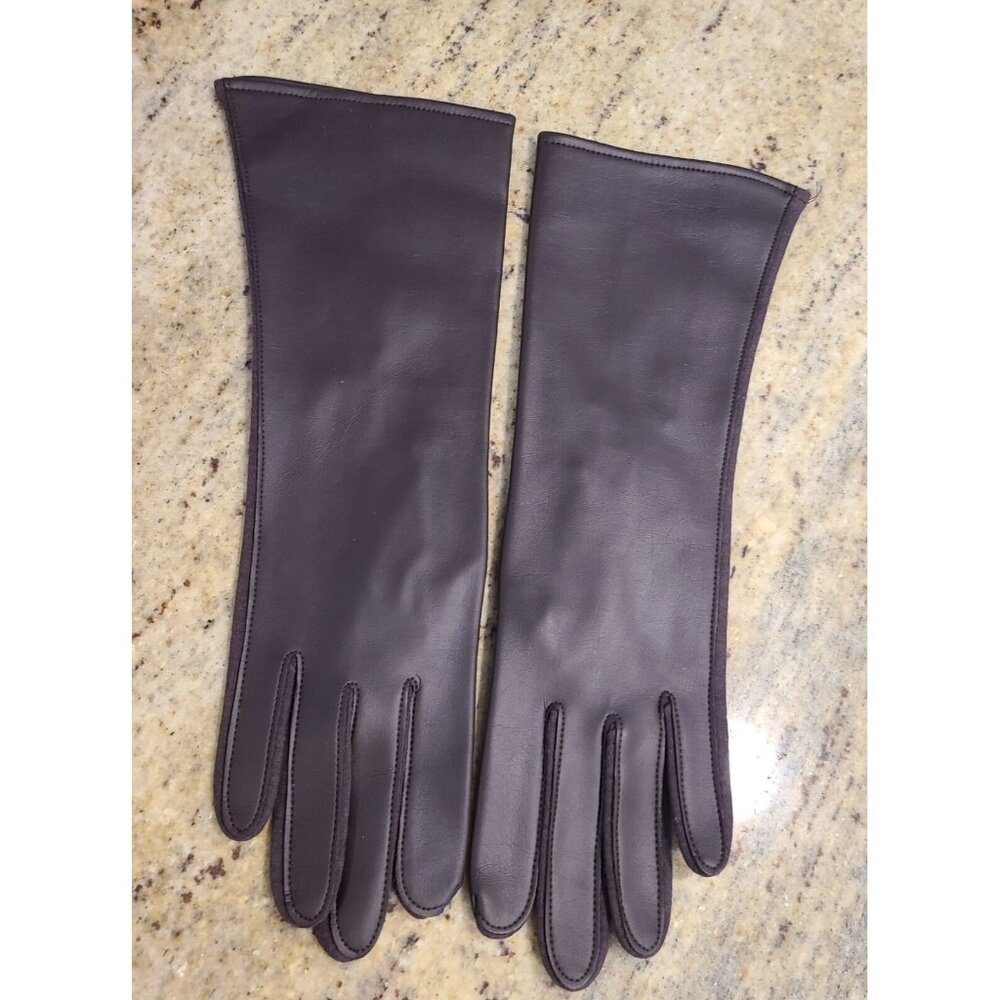 New! Vintage Women's One Size Brown Faux Leather Lined 12.5" Ling Gloves Japan